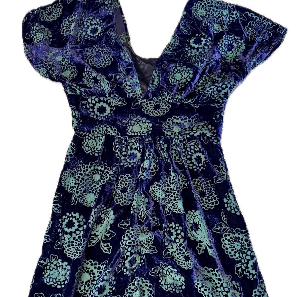 Vintage Floral Velvet Burnout Dress Bohemian Boho Chic